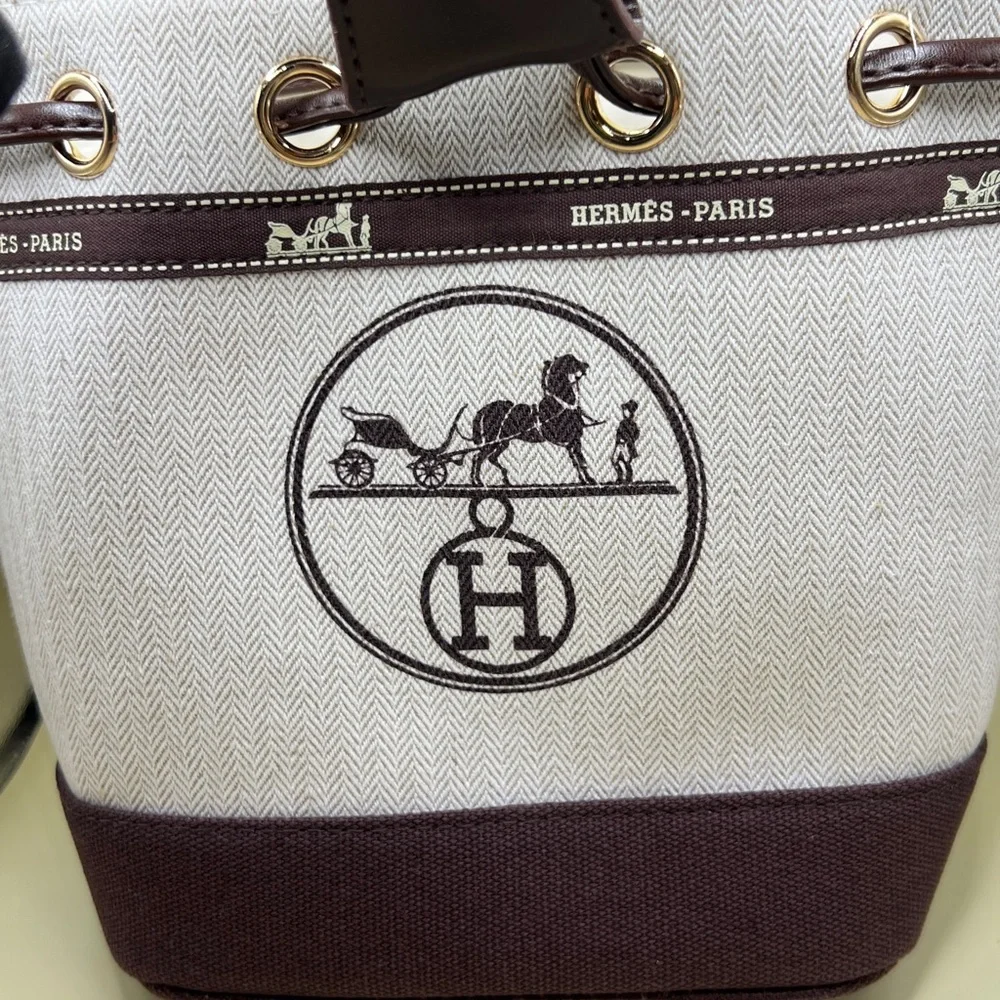Beautiful Upcycled Hermes Drawstring Repurposed  Bucket Bag Tote Luxury New - Picture 2 of 11